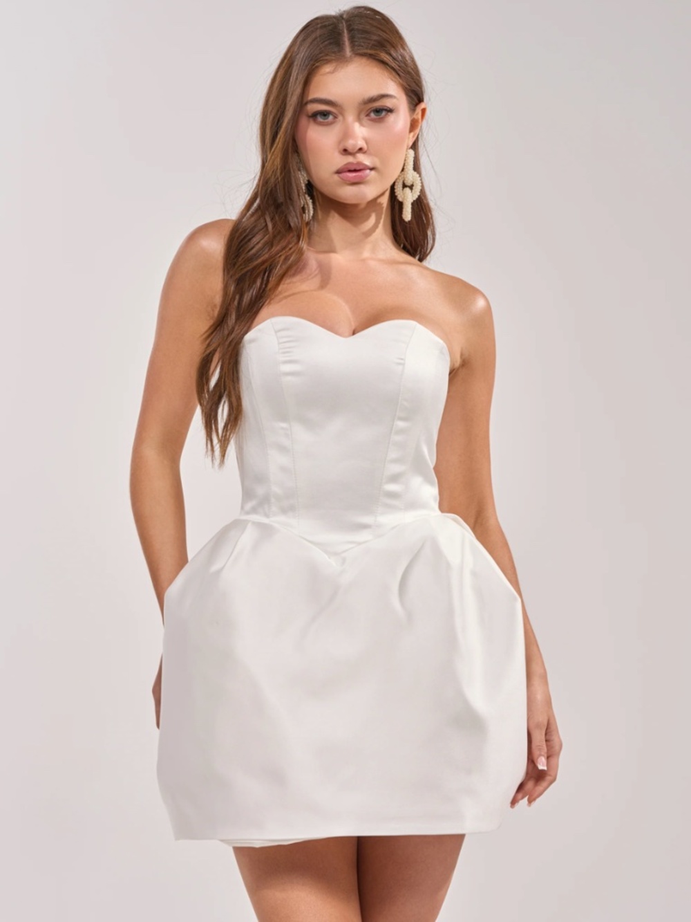 Ivory Strapless Corset Bubble Mini Dress